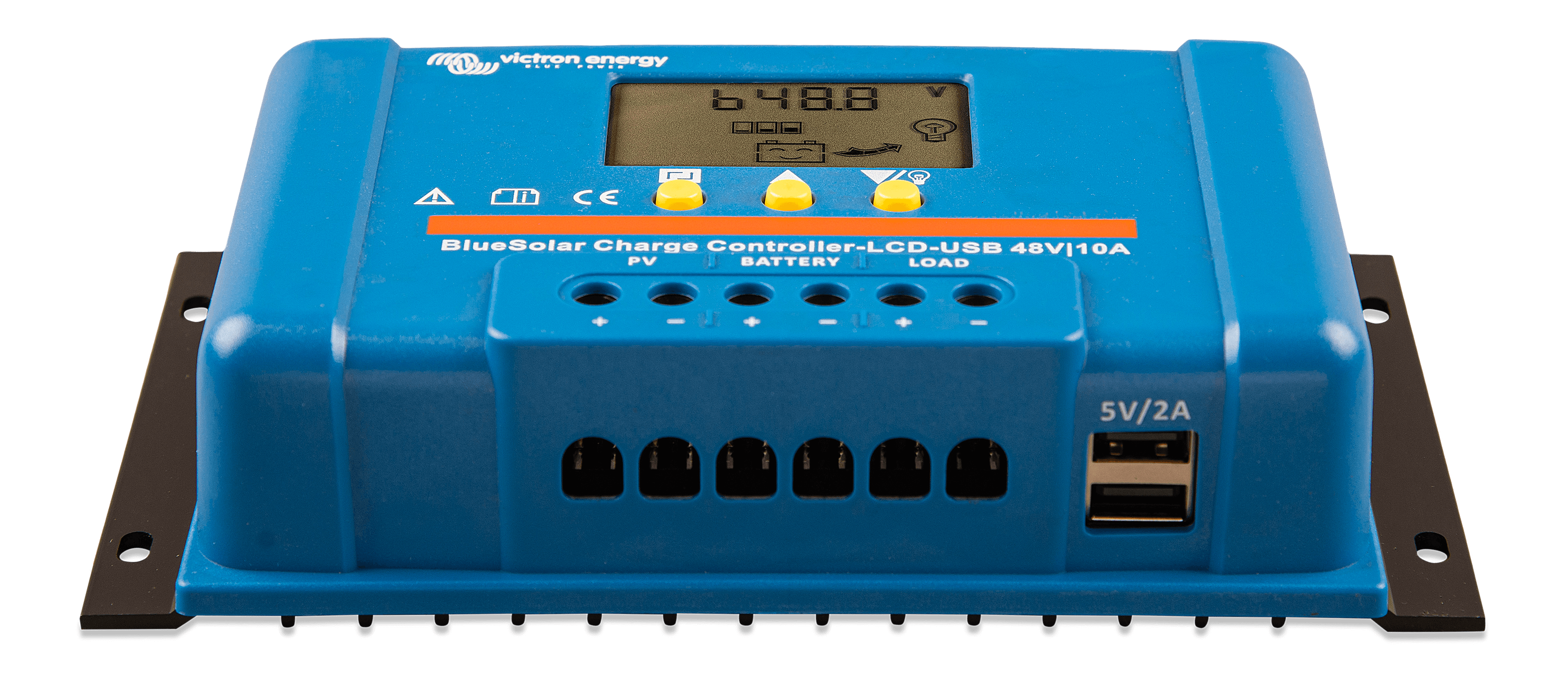 BlueSolar PWM Charge Controller LCD USB 48V-10A (front-angle)  thumbnail